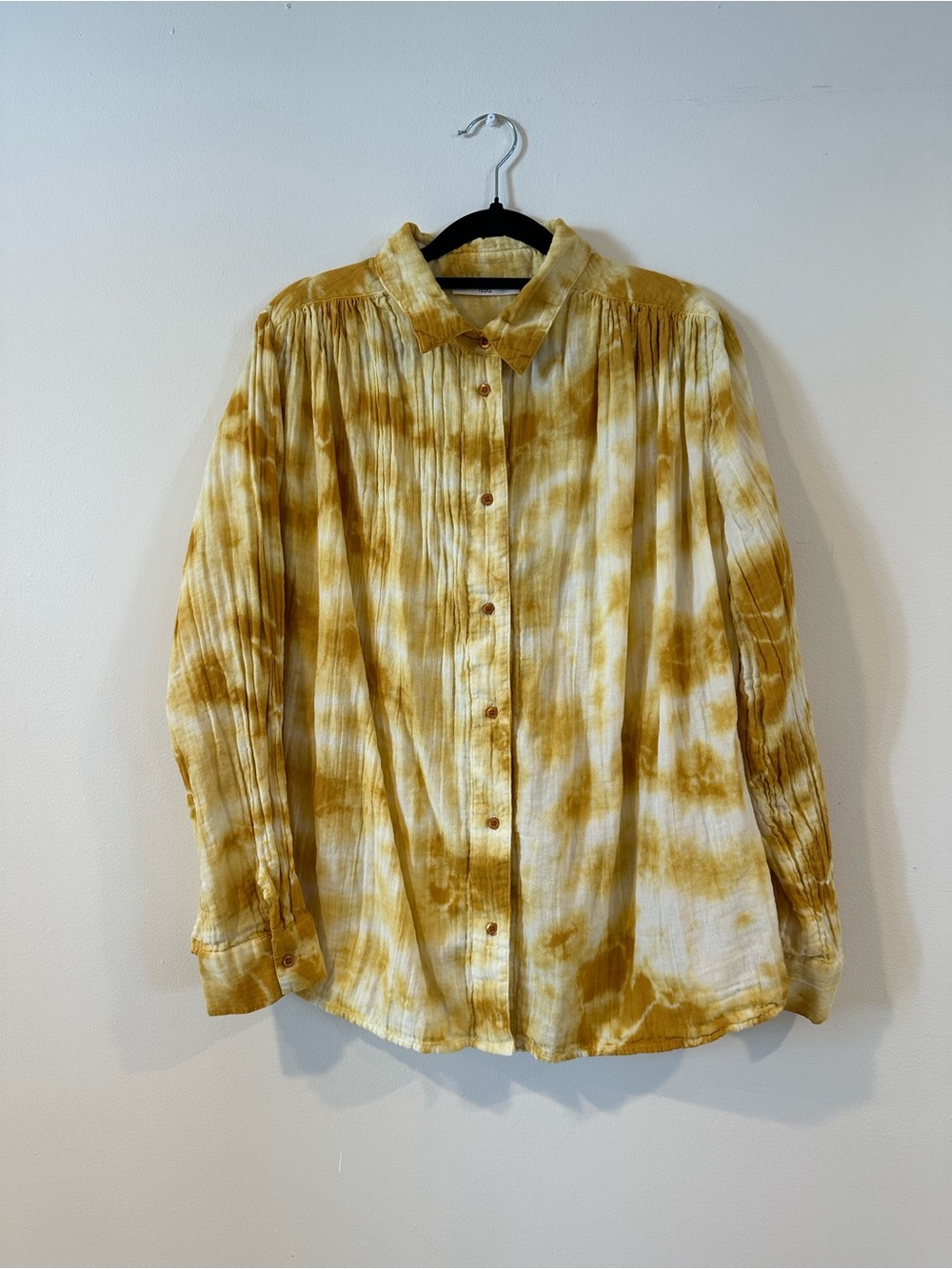 Women's Mustard Tie-Dye Button-Down Shirt with Classic Collar